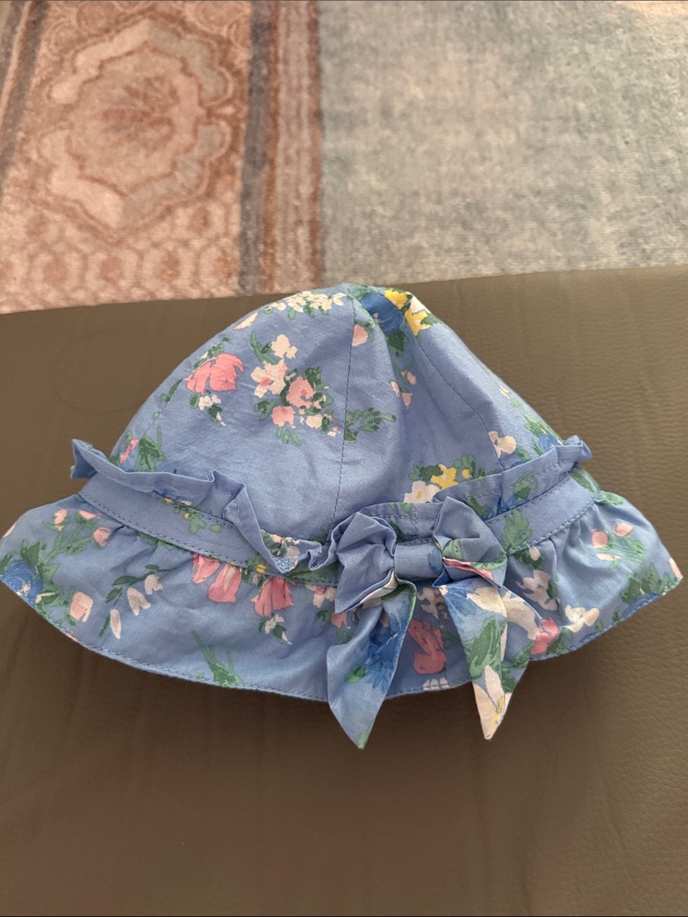 Light Blue Floral Sun Hat with Bow Accent